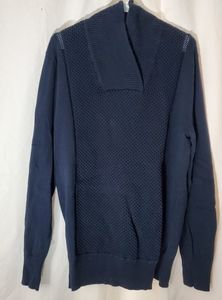 Knit Sweater with Ribbed Shawl Collar in Navy